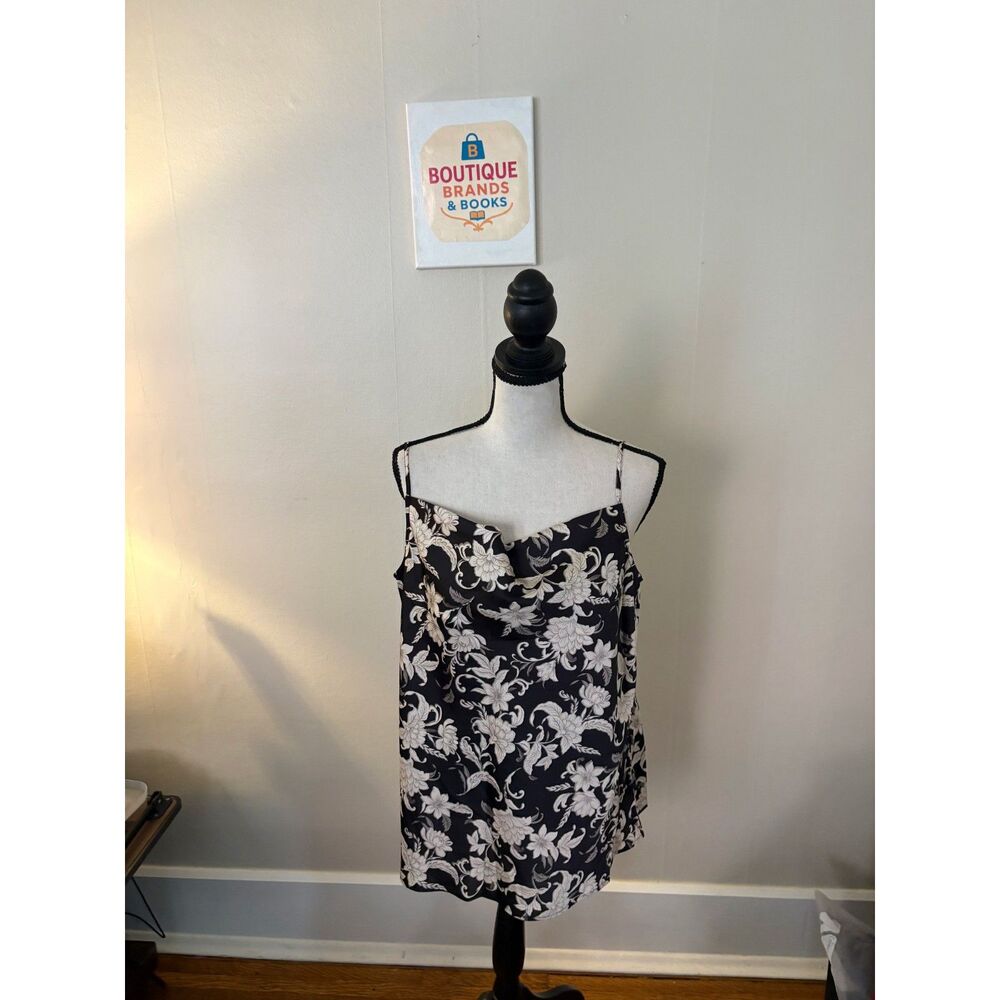 LOFT Outlet Women’s Large Black White Floral Cowl Neck Satin Camisole Top